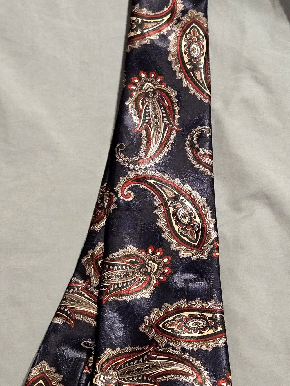 David Taylor Navy Paisley Tie with Red and Cream Accents